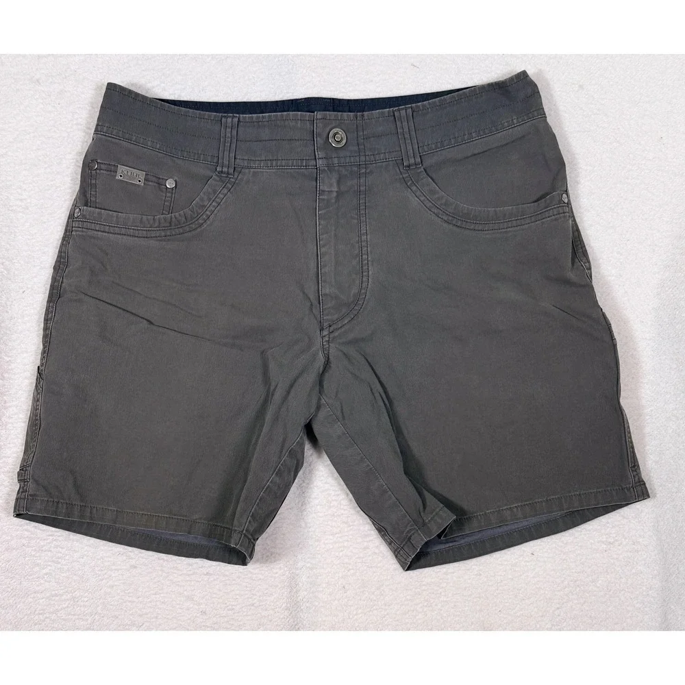 KUHL Men 34 Cargo Shorts Vintage Patina Dye Dark Gray Hiking Outdoor 7.5 Inseam